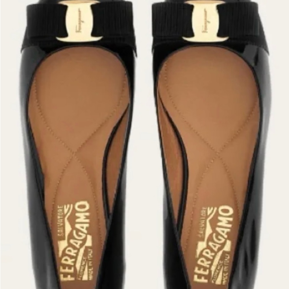 Salvatore Ferragamo Black Patent Leather Flats